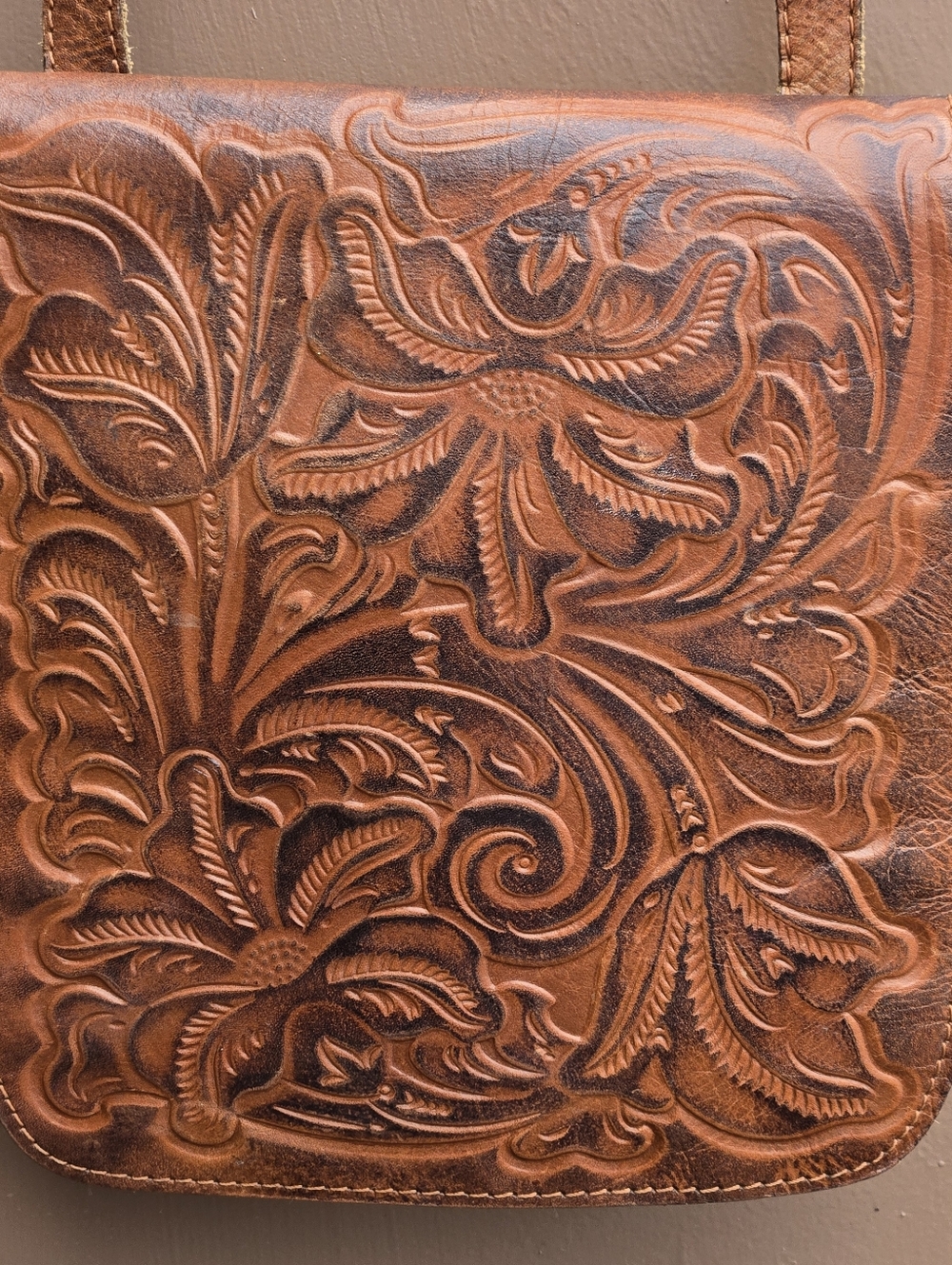 Patricia Nash Granada Crossbody Bag Tooled Leather Floral Brown - Picture 3 of 14
